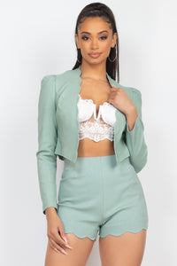 Scallop Hem Blazer Jacket & Mini Shorts Set