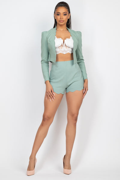 Scallop Hem Blazer Jacket & Mini Shorts Set