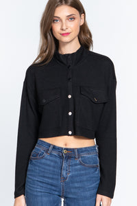 Long Slv Snap Button Crop Jacket