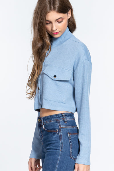 Long Slv Snap Button Crop Jacket