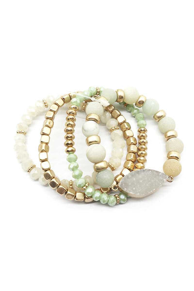 Crystal Metal Druzy Stone Bead Stretch Bracelet Set