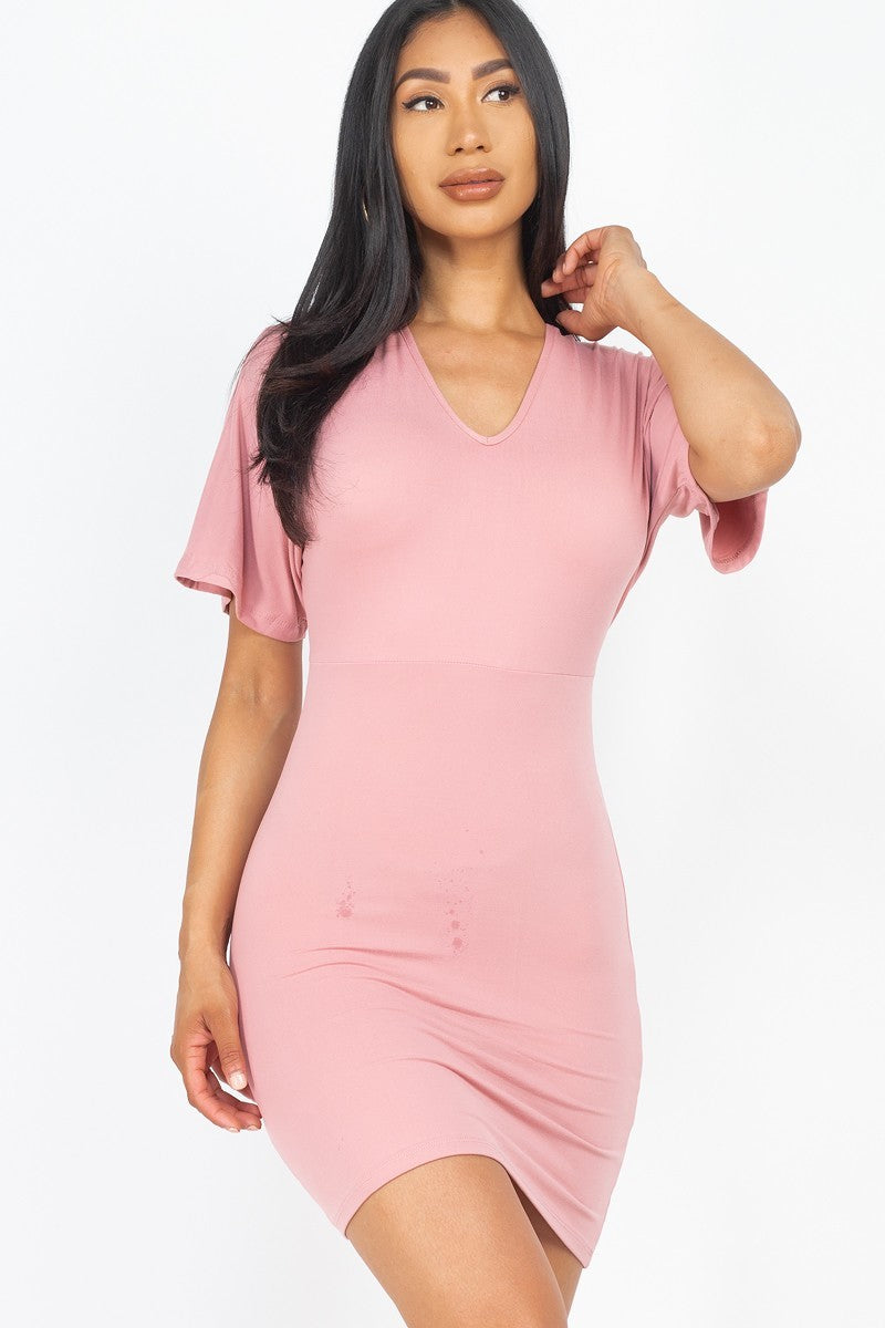 Dolman Sleeves Solid Mini Dress