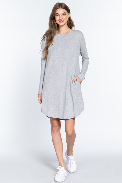 Long Slv French Terry Mini Dress