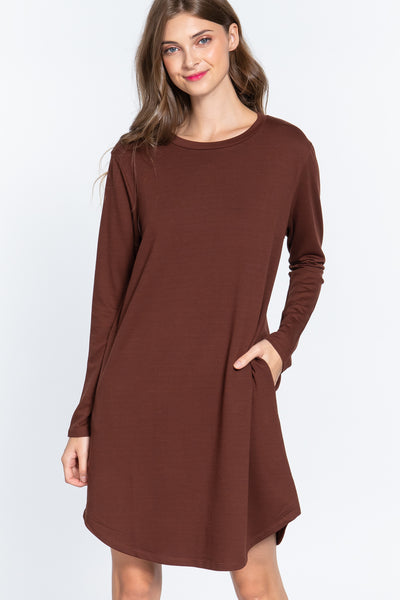 Long Slv French Terry Mini Dress