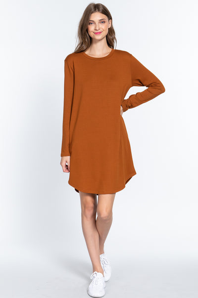 Long Slv French Terry Mini Dress