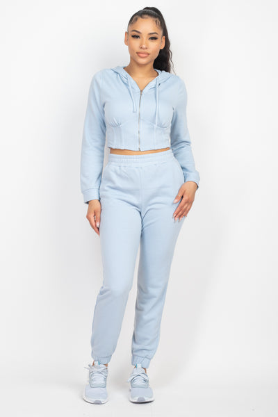 Zip-up Corset Hoodie & Jogger Pants Set